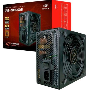 Imagem de Fonte C3Tech 600W Real, 80 Plus Bronze, PFC Ativo, Bivolt Automático, Silenciosa, Fan 120mm - PS-G600B