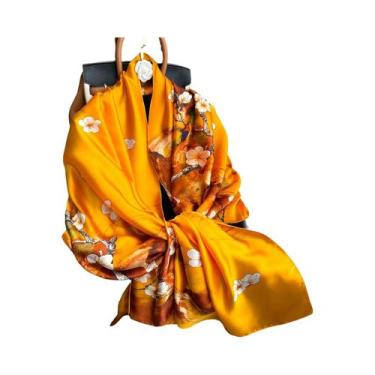 Imagem de Lenço De Seda Luxuoso Feminino 180x90CM Estampa Fashion Xale Longo Pro