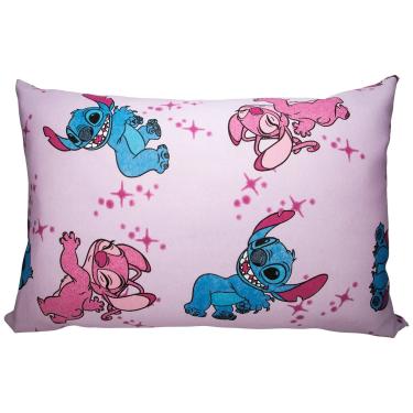 Imagem de Fronha Avulsa KazzaVip Malha 100% Algodão Disney Estampada Stitch e Angel Love 48cmx68cm Rosa