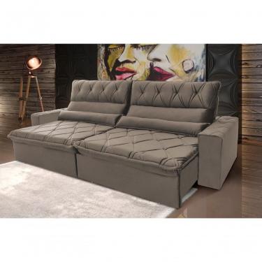 Imagem de Sofá Retrátil Reclinável França 3,00m Suede Velut Marrom Claro Molas No Assento - King...