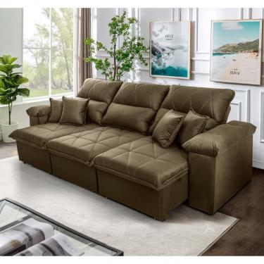 Imagem de Sofá Retrátil Reclinável Trento 2,30m Suede Velut Bege Molas No Assento - King House