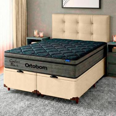 Imagem de Cama Box Bau Perola + Cabeceira + Colchão Queen Confort Black Ortobom