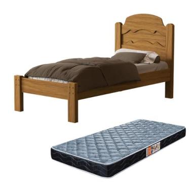 Imagem de Cama De Solteiro Para Quarto MDF Clássica Iris Tradicional Com Colchão