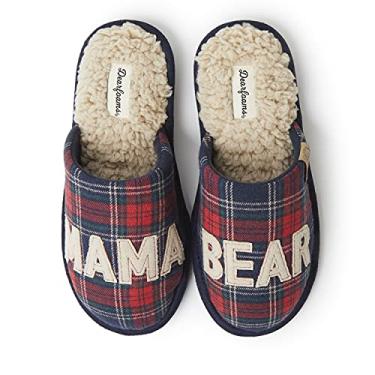 Imagem de Dearfoams Pantufa de presente feminina fofa aconchegante para o Dia das Mães Mama Bear, Xadrez azul-marinho, Small