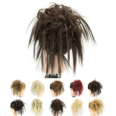 Imagem de IMISSU 2PCS Pedaço de cabelo bagunçado coque updo scrunchies falsos extensões de cabelo ondulado encaracolado faixa de cabeça rabo de cavalo chignon (2PCS Marrom claro)