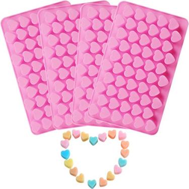 Imagem de Onwon 4 peças moldes em forma de coração de silicone de grau alimentício de , moldes antiaderentes de chocolate, cubo de gelo, bandeja de molde de açucar, molde para assar geleia para decoração de bolo de festa de Dia dos Namorados