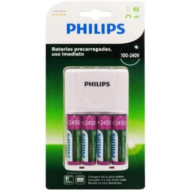 Imagem de Carregador De Pilhas Philips Com 4 Pilhas Aa Recarregáveis 2450 Mah