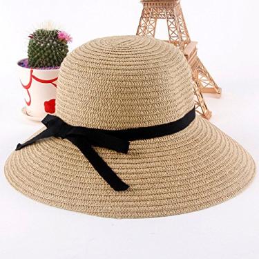Imagem de Chapéu de sol feminino fashion aba larga chapéu de verão praia caqui
