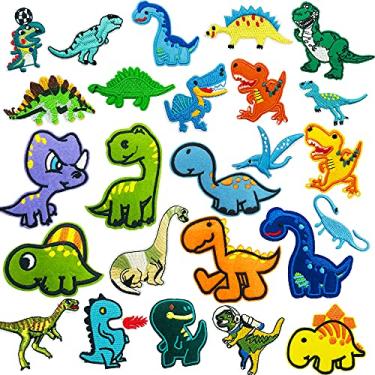 Imagem de Woohome Emblemas para passar a ferro, 25 peças de adesivos mistos de dinossauro, bordado, aplique de costura ou passar a ferro para decoração, camiseta, chapéu, casaco, vestido, adesivo
