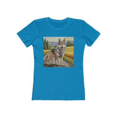 Imagem de Camiseta feminina tchecoslovaca Vlcak 'Wolfdog' justa de algodão torcido, Turquesa lisa, XXG