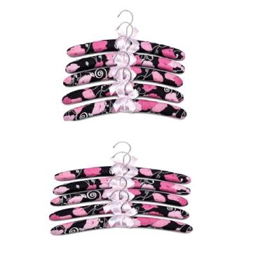 Imagem de Cabides acolchoados com estampa floral e laço rosa, tecido acetinado coberto, conjunto de 10 (rosa)