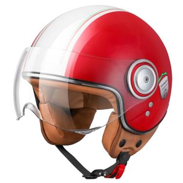 Imagem de Comrider Capacete De Motocicleta Aberto Para Adultos, Capacetes Ciclomotor Masculinos, Vespa Retrô 3/4, Clássico Vintage Feminino, Aprovado Pela Dot (Extra Grande, Vermelho)