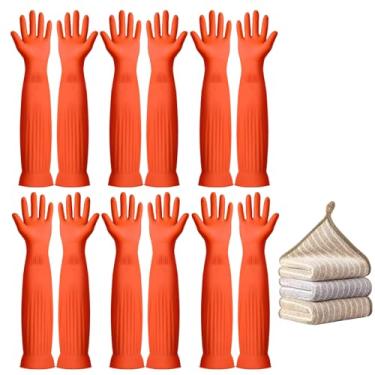 Imagem de Vsootal Luvas De Limpeza Doméstica Longas Reutilizáveis 17,8" (6 Pares), Borracha Para Lavar Louça, Espessantes, Mangas Compridas, Cuidados Com Animais Estimação, Banheiro, Lavanderia (Tamanho P)