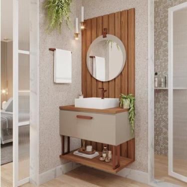 Imagem de Gabinete Suspenso com Cuba, Painel Ripado e Espelheira 80cm Mari Espre