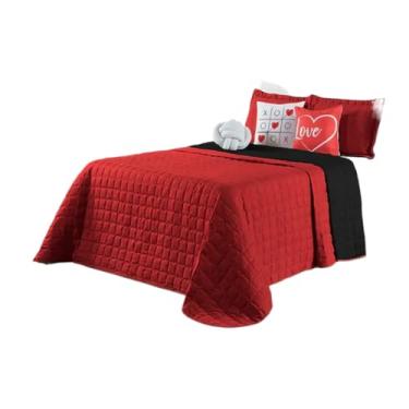 Imagem de Kit Cobre Leito PeçAs - Conjunto De Cama Dupla Face Original - Completo Com Edredom E Fronhas(Vermelho/Preto)