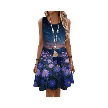 Imagem de Vestido De Praia Sem Mangas Estilo A-Line Com Estampa Floral De Gato P