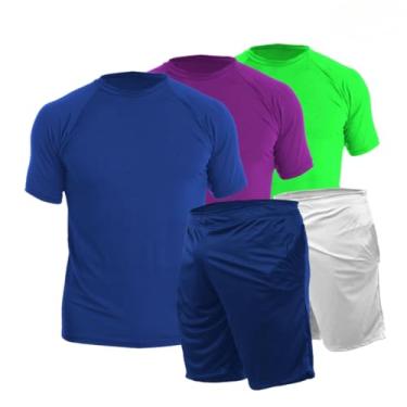 Imagem de 3 Camisetas Manga Curta + 2 Calções Masculino Bermuda com Bolso Proteção Solar UV50 (GG, Azul-Roxo-VN-Azul-Branco)
