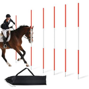 Imagem de GZCNYLYS 6 bastões de dobra de 1,8 m para cavalos com pregos no chão e bolsa de armazenamento, bastões de treinamento de agilidade ajustáveis, equipamento de cavalo para treinamento equestre, basquete