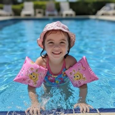 Imagem de Boia de Braço Infantil para Natação, Azul, Desenho de Peixe, Flutuadores para Piscina, Segurança na Água (ROSA)