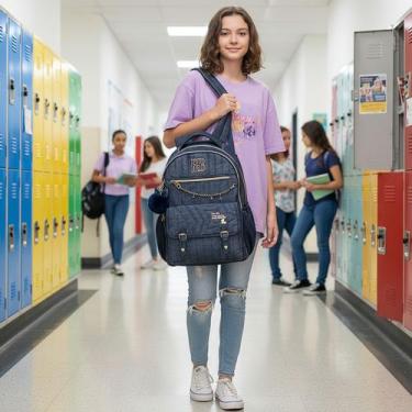 Imagem de Mochila Escolar Juvenil Jeans Rebecca Bonbon 2026 Chaveiro - Clio , Re