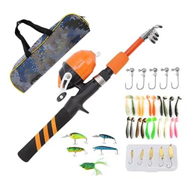 Imagem de Vara de pesca infantil retrátil dobrável conjunto de vara de pesca com carretel acessórios de isca bolsa de equipamentos para crianças iniciantes de 3 a 15 anos laranja 1,5 m