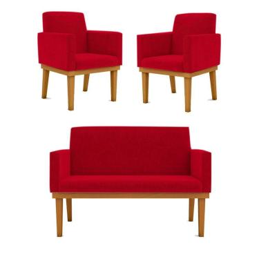 Imagem de Kit Sofá Namoradeira + Poltrona Reforçada vermelha