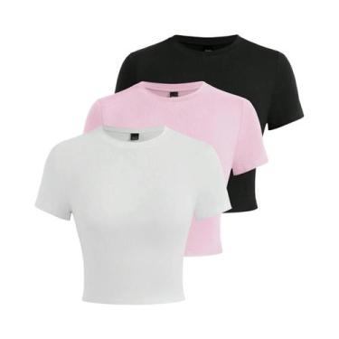 Imagem de Camisetas Cropped Femininas Y2K De Algodão Sólido Com Manga Curta E Al