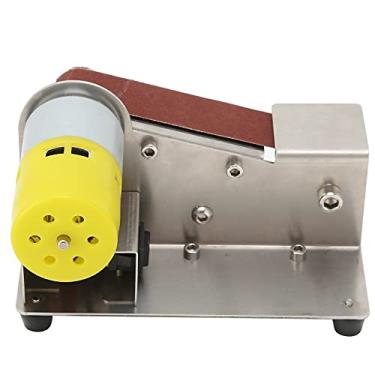Imagem de Mini lixadeira de cinto, Lixadeira de disco de correia elétrica antiderrapante ajustável 4500-9000 rpm Liga de alumínio antivibração DIY lixadeira com base grossa para fabricação de facas e metal acrílico de madeira (EUA 200W)