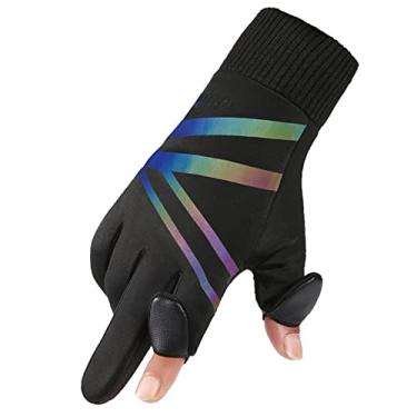 Imagem de Luvas de capa flip dois dedos expostos inverno à prova d'água frio ciclismo ao ar livre condução pesca cores deslumbrantes luvas quentes, pretas, tamanho único