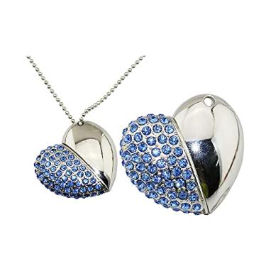 Imagem de Pen Drive USB em forma de coração de 16 GB, unidades USB cartão de memória, pen drive USB 2.0, pen drive, armazenamento de data, disco com zíper, pen drive USB (azul)