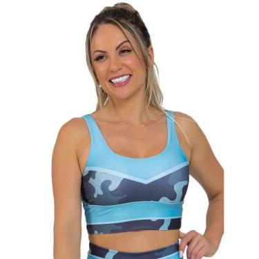 Imagem de Top Feminino Fitness Blue Camouflage Azul - Manalinda, P, Azul