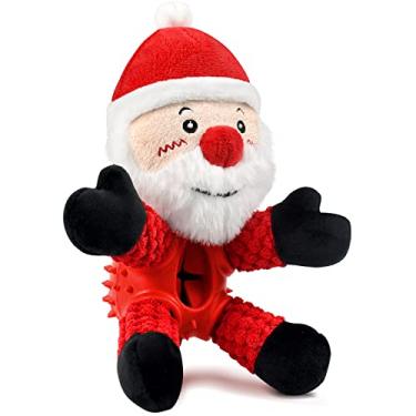 Imagem de Malier Brinquedos de Natal, brinquedos de borracha durável para cães mastigáveis, brinquedos de pelúcia para cães, divertidos e interativos com papel enrugado para cachorros, pequenos e médios (Papai