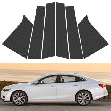 Imagem de LANZMYAN Kit de acabamento de janela B+C de pilar compatível com Chevrolet, conjunto de adesivos de molduras de pilar de porta adesivo decorativo de vinil para Malibu 2016-2021 (fibra de carbono)