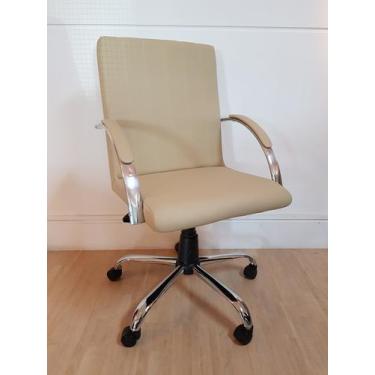 Imagem de Cadeira Giratória Escritório Work Marfim Relax Base Cromada c/ Rodizio