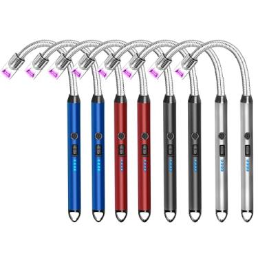 Imagem de Pacote com 8 Isqueiros Elétricos Recarregáveis por USB Isqueiros de Arco de Plasma À Prova de Vento Isqueiro Longo Sem Chama com Interruptor de Segurança para Velas Churrasco Camping Aniversário Fogos