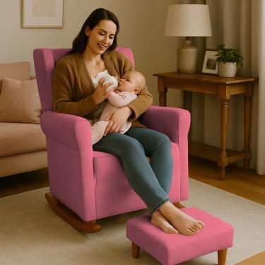 Imagem de Poltrona Aquila Amamentação Balanço e Puff Baby Rosa