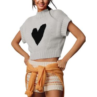 Imagem de Camiseta regata TAQCUX, manga curta, malha de coração, branca para mul