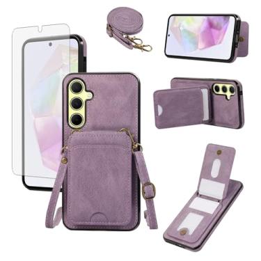 Imagem de Asuwish Capa de telefone para Samsung Galaxy S24/S25 5G capa carteira com protetor de tela de vidro temperado e alça de pulso transversal de couro flip porta-cartão celular S 24 24S 25 25S G5 SM-S931U