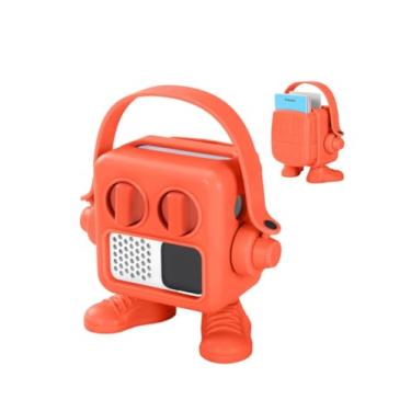 Imagem de YUULNMOP Capa protetora de plástico multifuncional compatível com Yoto Mini Player, capa protetora à prova de choque com design de robô fofo com alça para crianças, várias cores (laranja)