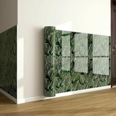 Imagem de Papel de parede de imitação de grão de madeira com textura de mármore de folha dourada autoadesivo à prova d'água e à prova de umidade para sala de estar banheiro e cozinha renovação folhas verdes 40