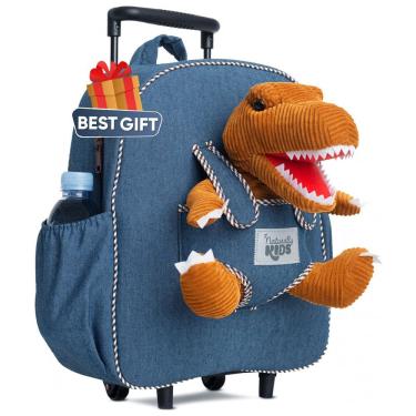 Imagem de Mochila infantil de rodinhas dinossauro Naturally KIDS com pelúcia removível 32 cm