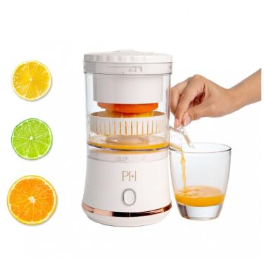 Imagem de Espremedor de cítricos elétrico portátil Paris Hilton branco sem fio com base USB recarregável e acionamento por botão único