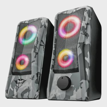 Imagem de Caixa de Som Illuminated 2.0 Estéreo Speaker Set 6W rms Trust gxt 606 Grelha Metálica Javv Camuflado