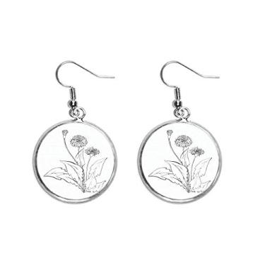 Imagem de Brinco feminino com pingente de flor de dente-de-leão preto e branco