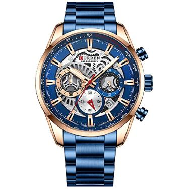 Imagem de FANMIS Relógio de pulso masculino de luxo com cronógrafo de negócios, à prova d'água, aço inoxidável, analógico, quartzo, B Azul, Vestido/moderno