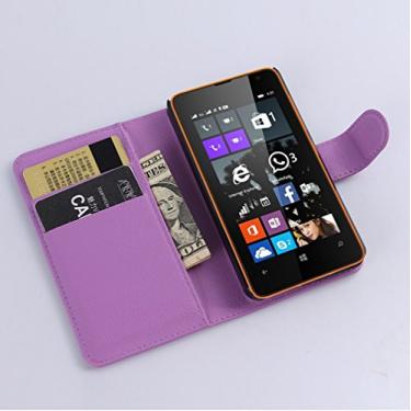 Imagem de Capa carteira Microsoft Lumia 430, carteira flip de couro PU premium com compartimento para cartão, suporte e fecho magnético [capa interior à prova de choque de TPU] Compatível com Microsoft Lumia