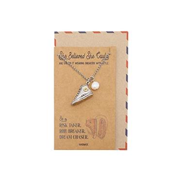 Imagem de quan jewelry Tênis e colar com pingente de pérola, presentes de formatura para mulheres, com cartão comemorativo, feito à mão - prateado, Aço inoxidável, estanho