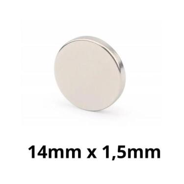 Imagem de Kit 5 Peças Imã Neodímio Disco Magnético N35  14 x 1,5 mm Super Forte 