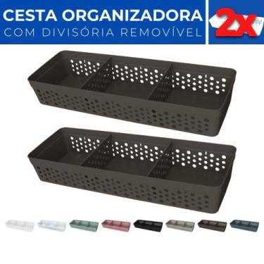 Imagem de Kit 2 Cesto Organizador Rattan c/ Divisória Removível 34x11 - Usual Ut