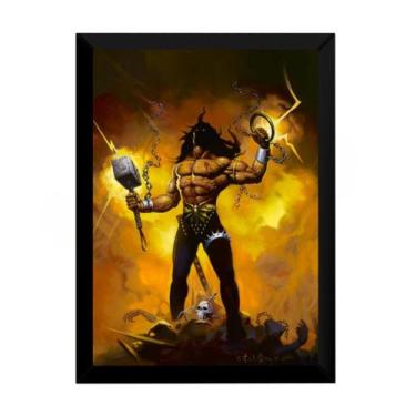 Imagem de Quadro Pintura Ken Kelly Mitologia Martelo Thor Grande 42x29 - Fanarte